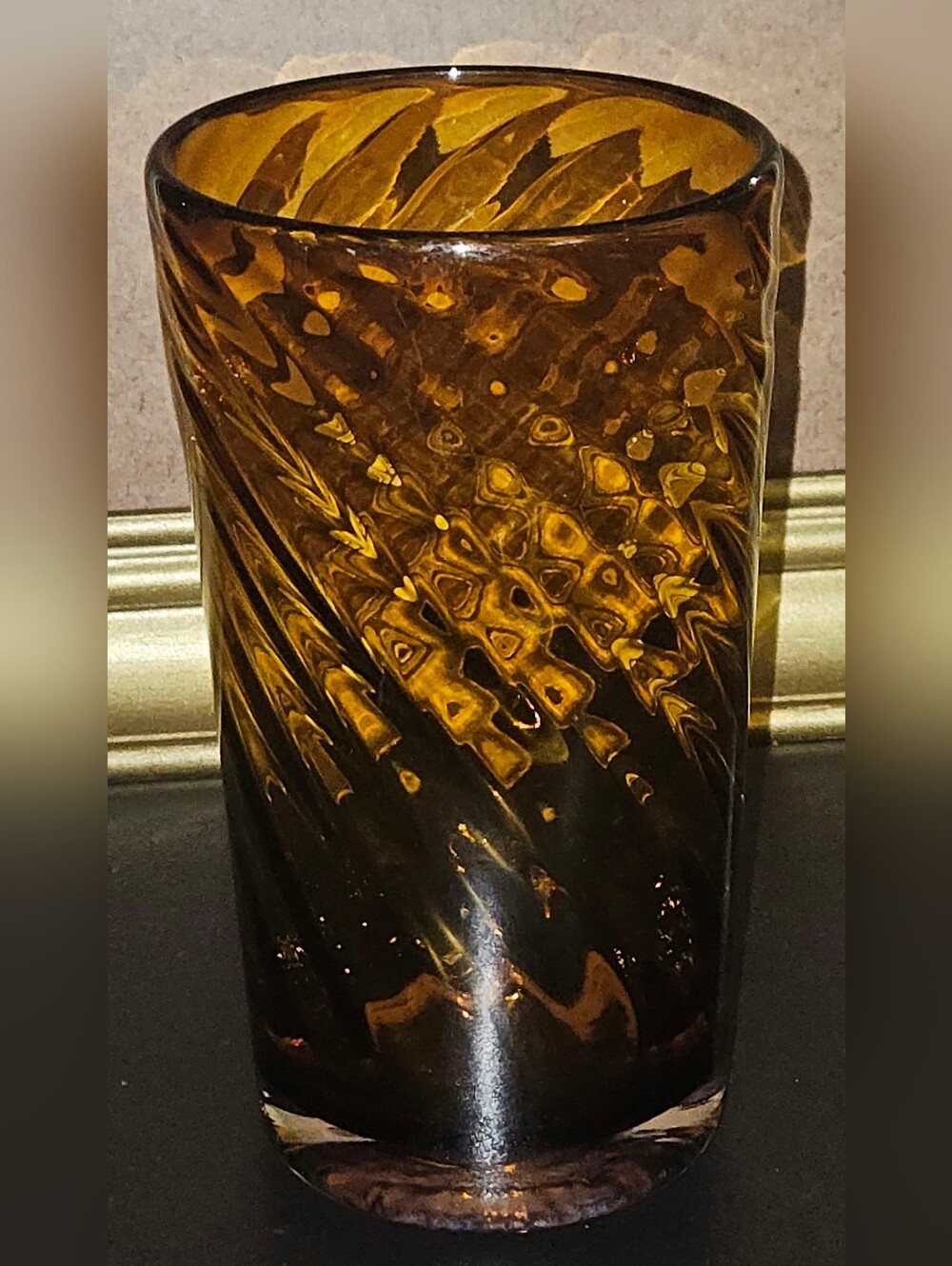 Amber Swirl Glass Vase - Home Art Decorative Accent